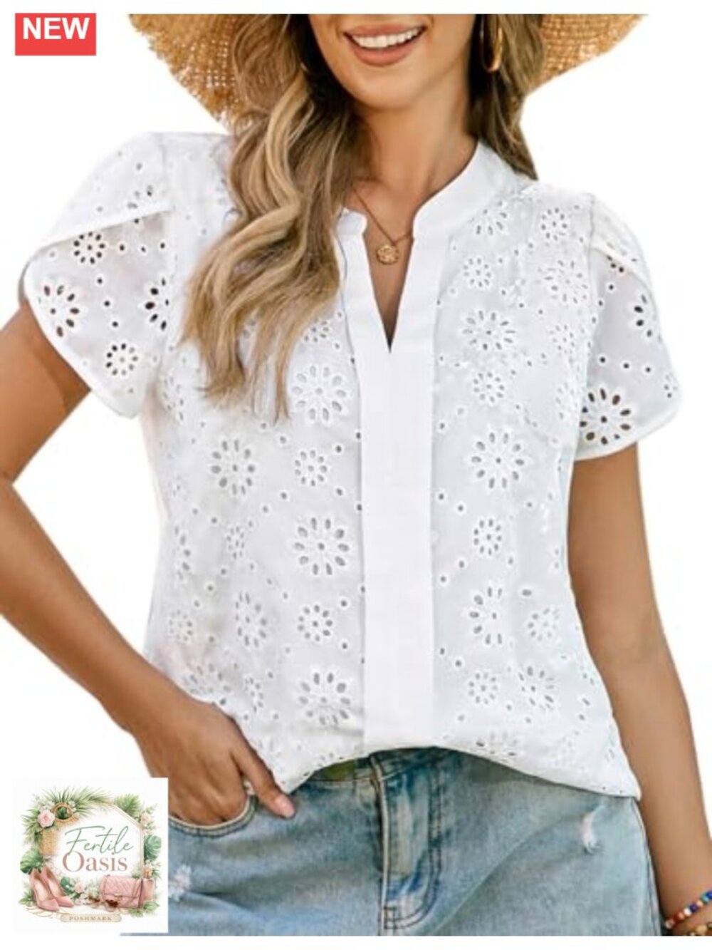 Women Eyelet Lace Embroidered Blouse Short Sleeve Dressy Casual Summer Top